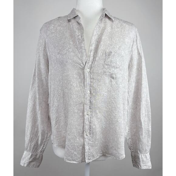 Frank & Eileen Linen Floral Eileen Button Down Shirt Small Neutral Lagenlook - Picture 2 of 12